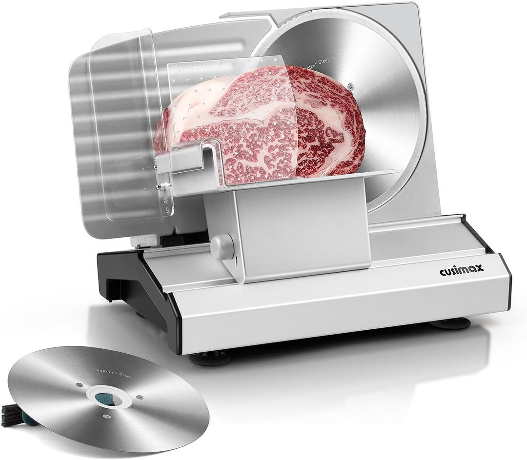 CUSIMAX Meat Slicer,9"Electric Food Slicer with 2 Stainless Steel Blades,1-20mm Adjustable Thickness for Home Use,Removable Food Carriage for Easy Cleaning