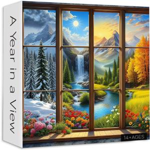 PICKFORU Season 1000 Piece Puzzle for Adults, A Year in a View Jigsaw Puzzles, Nature Art Mountain Scenery Puzzle as Wall Decor