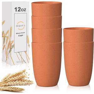 Wheat Straw Cups 6 PCS Good Alternative to Plastic Reusable Cups 12 oz Unbreakable Drinking Cup Reusable Dishwasher Safe Water Plastic Glasses Orange