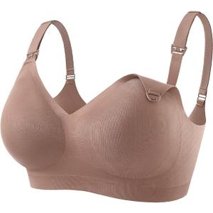 HOFISH Nursing Bras for Breastfeeding, AirZephyr Seamless Maternity Bra, Soft Breathable Nursing Bra for Pregnancy M  Brown