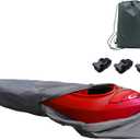 LC LICTOP 420D Canoe Cover Sunlight Proof Coating Waterproof Kayak Cover All-Weather Marine Grade Polyester Fabric Boat Protective Sleeve Cover Fit for Up to 10Ft Length, Grey (Gray)