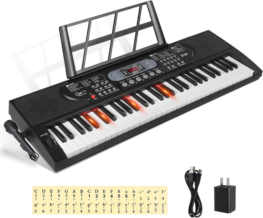 Hricane Keyboard Piano Lighted Keys for Beginner Adults Teens Kids, 61 Key Electronic Music Keyboard with Teaching Modes Powered by USB or Battery with LCD Display Microphone Headphone Jack (Lighted Keys-Black)