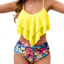 Edelqual Bikini Sets for Women High Waisted Tummy Control Bathing Suit, Small