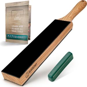 BeaverCraft Leather Strop for Knife Sharpening - Dual-Sided Knife Strop with Stropping Compound Kit - Honing Strop Block 14" for Woodcarving Tools, Chisel Knife Sharpening Kit Leather Sharpener LS6P1