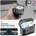 for AirPods Pro 3 Case (2025) with Phone Stand,with Automatic Snap Switch Carbon Fiber Design Protection Cover for Airpods Pro 3 Gen with Cleaning Pen,Balck (Black)