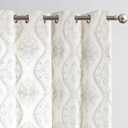 jinchan Boho Linen Curtains for Living Room Embroidered Design Window Curtains Light Filtering Flax Linen Blend Window Treatments Set for Bedroom Grommet Top 2 Panels 84 Inch Length Grey on Ecru, 50"W x 84"L (Pack of 2)