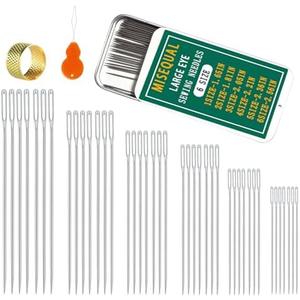 42Pcs Large Eye Sewing Needles 6 Sizes with Threader for Embroidery Pack Of 9