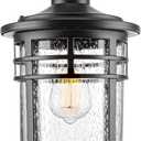 Darkaway Large Outdoor Pendant Lights, 15inch Outdoor Chandelier Hanging Porch Lights Outside Ceiling Mount Aluminum with Seeded Glass for Front Door Gazebo Patio (Large, Black)