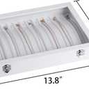 Frebeauty 15 Hooks Necklace Tray,Neckalce Organizer with Clear Lid,Velvet Necklace Holder Box,Jewelry Organizer for Pendants Chains,13.8x9.5x2 inches Necklace Jeweley Tray for Women (White)