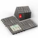 Idzo Interlocking Deck Tiles 9.6 SQFT - 10PCS Waterproof Acacia Wood Patio Tiles, Flooring Tiles for Indoor and Outdoor - 12 Slats Decking Checker Pattern, 11.81 x 11.81 x 0.91 Inches, Gray