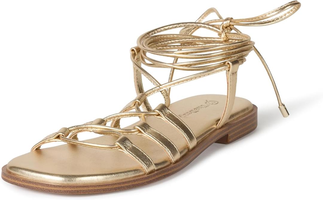 The Drop Women's Haven Lace Up Gladiator Sandal, Gold, 9.5