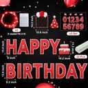 Yerliker 16 Pcs Happy Birthday Yard Signs with Stakes, 32.8 ft LED Lights, 42 Pcs Number Stickers, 13.4 Inch Letters Signs for Birthday Party Supplies Yard Lawn Outdoor Decoration (Red)
