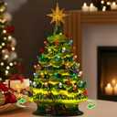 Rotating Ceramic Christmas Tree, Lighted up Christmas Tree with 64 Multicolor Lights & Star Topper, Pre-lit Hand-Painted Xmas Decor for Home Tabletop Kitchen, Xmas Gifts(Gold)