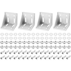 uxcell 4Set Inside Corner Bracket Gusset Kits, 78x78x79mm 8080 Angle Connector for 6060 Series Aluminum Profile (Silver/ 32 x Square Nuts & Hex Socket Bolts & Washers)
