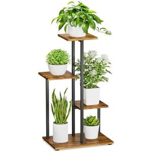 iDavosic.ly 4 Tier Plant Stand Indoor, Tiered Corner Plant Shelf for Multiple Plants, Metal Wood Tall Plant Display Rack Flower Holder for Patio Porch Garden Balcony Bedroom, Black