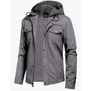 Pursky Men's Canvas Cotton Military Casual Field Jacket Outerwear With Removable Hood, Size M
