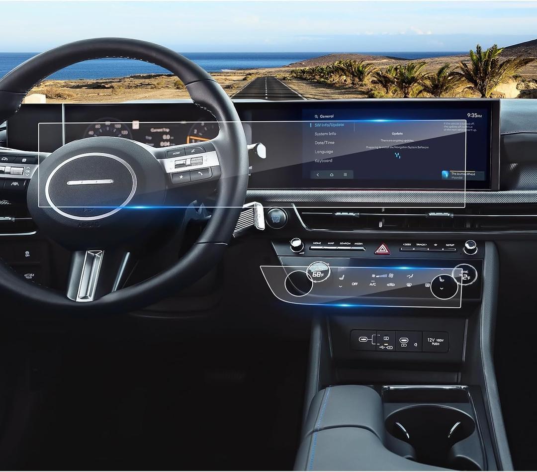 2024 2025 2026 Sonata Screen Protector for Hyundai Sonata (Dual 12.3Inch+AC Display) (S/SEL/SEL Sport/N Line/Blue/Limited), 9H Tempered Glass 2026 2025 Sonata Hybrid Accessories HD Transparent
