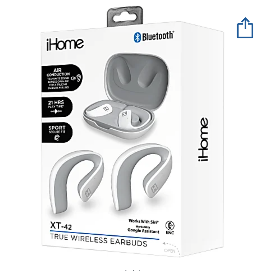 Bytech iHome XT 42 True Wireless Bluetooth In Ear Earbuds, White, HMAUBE238WT