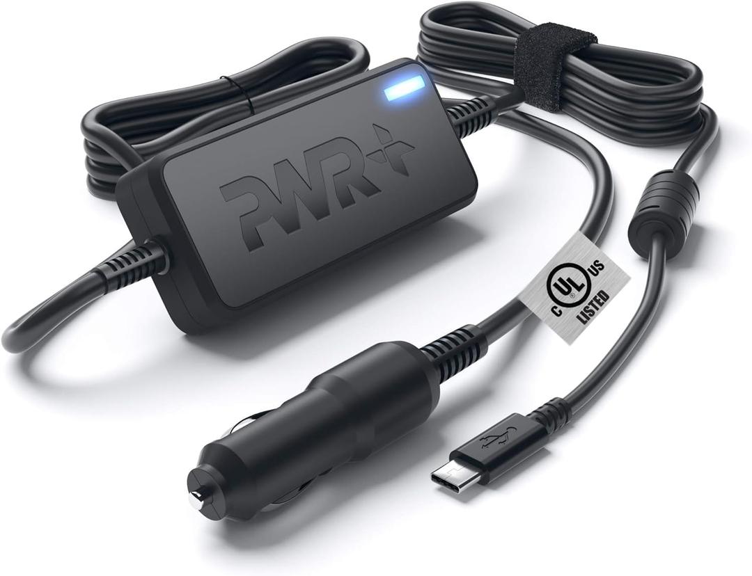 Pwr USB-C CAR Charger for Dell Latitude 11 12 13 5175 5285 5289 7275 7285 7370, Dell Pro 13 14 16 Plus, Dell XPS 12 13 9370 9365, Dell Chromebook 11 3100 5190 - UL Listed 10 Ft Power Supply Cord 90W