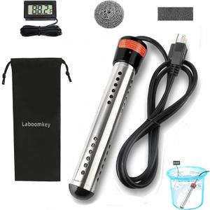 Laboomkey 2000W Immersion Water Heater,Portable Bucket Heater with Digital LCD Thermometer, Stainless Steel Guard Anti-scalding Submersible Water Heater for Pool Bathtub,UL Listed