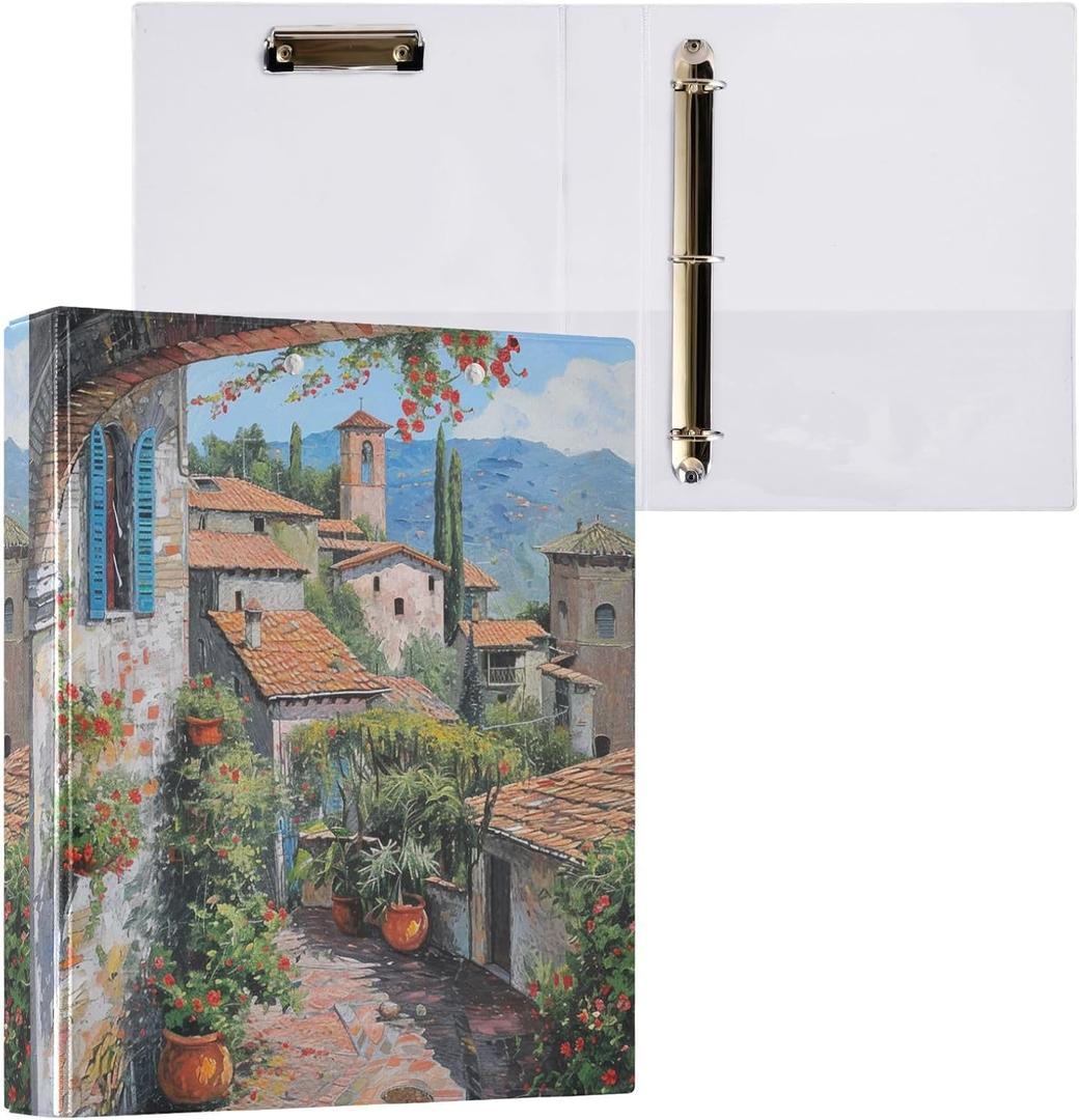 ALAZA Italy View 3 Ring Binder 1.5 Inch Round Ring Binder with Clipboard Round Ring Binder with 3 Interior Clear Pockets for Home Office Work1 Pack