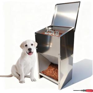 Dog Food Feeder for 25 Lb Kibble - (Stainless Steel Natural Color Anti-Corrosion) - Automatic Food Dispenser Gravity Self Feeding Outdoor for Medium, Large Dog Breeds