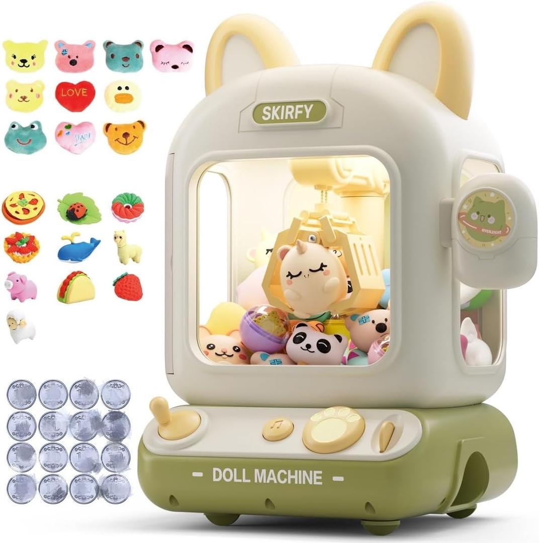 Skirfy Claw Machine for Kids,Mini Vending Machine, Prize Dispenser Toys for Girls and Boys, Electronic Arcade Game for Party Birthdays Includes 32 Mini Toys(Green) (Green)