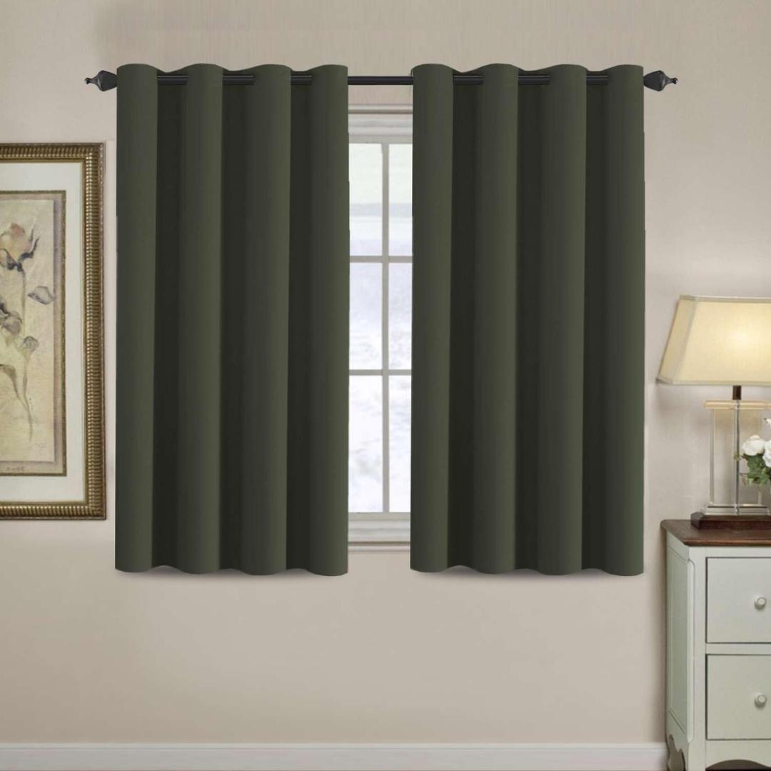 H.VERSAILTEX Blackout Curtain for Living Room Small Window Kitchen Blackout Curtains 45 inch Length Energy Saving Solid Grommet Blackout Drape, One Panel, Olive, 52" W x 45" L