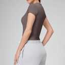 SPRUCE INT Crop Top for Women - Soft Stretchy Modal Baby Tee Wrinkle Free Fitted Summer Short Sleeve Tshirt for Workout (Brown, XS)