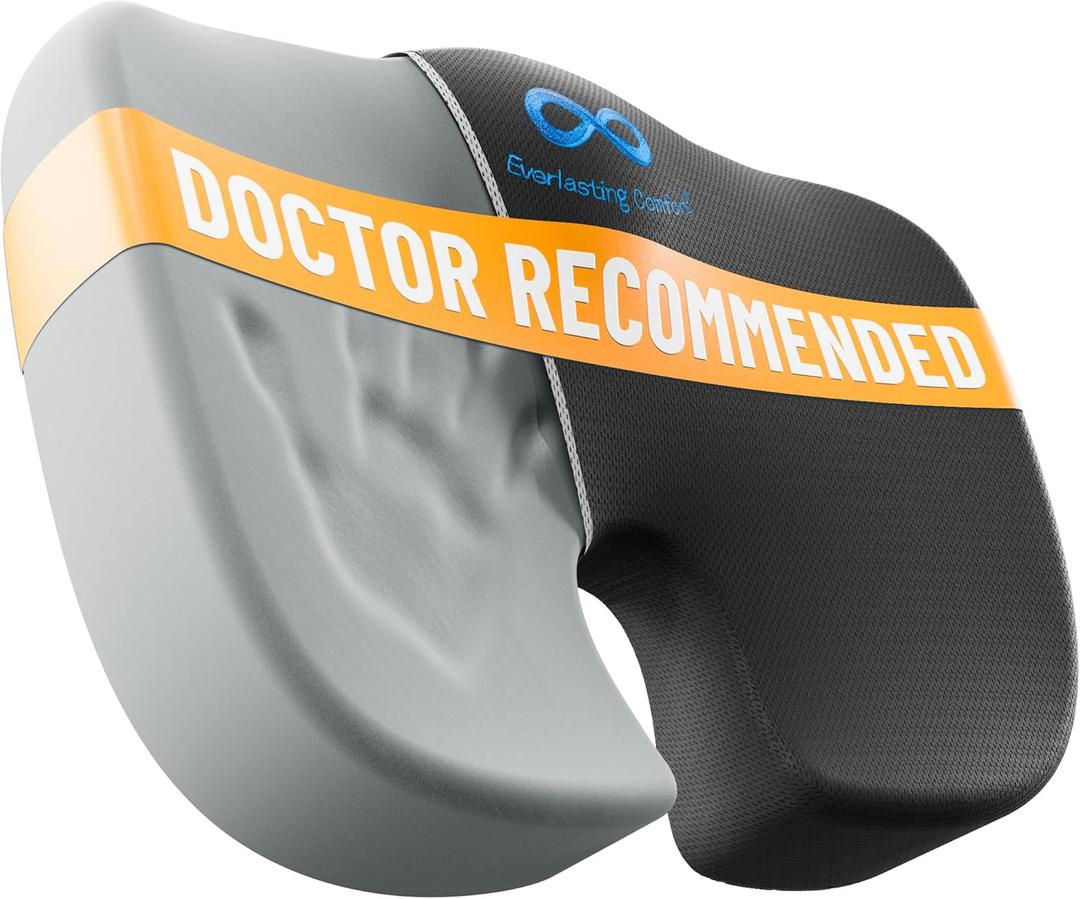 Everlasting Comfort Doctor Recommended Memory Foam Seat Cushion for Office Chairs & Car - Ergonomic Office Desk Accessories - Cushions for Tailbone Pain Relief, Sciatica (Black Upgraded, Large)