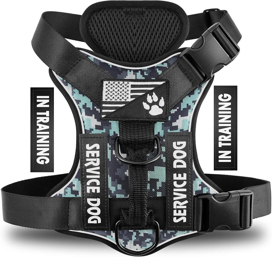 Demigreat Service Dog Harness, Reflective Dog Vest Harness with 5 PCS Patches, Adjustable Soft Oxford Pet Harness, Inner Layer Mesh, Easy to Control for Dogs (X-Small (Pack of 1), Blue Camo)