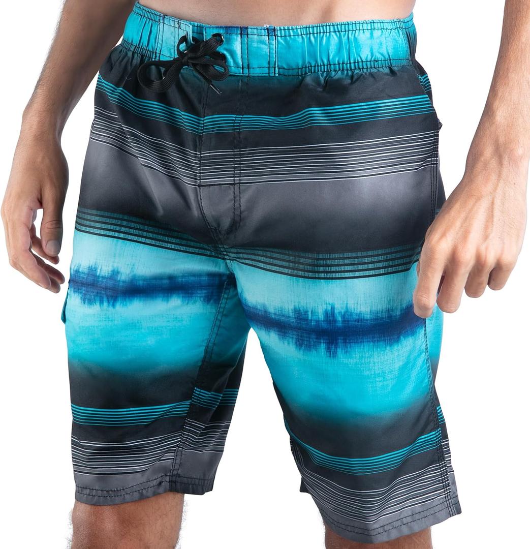 Kanu Surf Men's Barracuda Swim Trunks, 9" Inseam (Regular & Extended Sizes) (2X, Nova Black/Aqua)