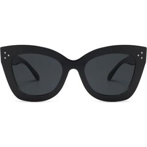 Oversized Cat Eye Sunglasses for Women Retro Square Cateye Style Sunnies AP3660 (C1 Black/Grey)