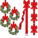 Riceshoot 8 Pcs Christmas Kitchen Decor Include 4 Pcs 78.7 Inch Large Christmas Cabinet Door Ribbons Bows 4 Mini 9.8 Inch Cabinet Wreath for Kitchen Window Door Xmas Supplies