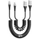 iPhone Charger Cable for Car (3FT/5FT), 2Pack Coiled Lightning Cable, [Apple MFi Certified] Retractable Charging Cord Compatible with iPhone 14/13/12/11 Pro Max/XS MAX/XR/XS/8/iPad/iPod/CarPlay (Silver)