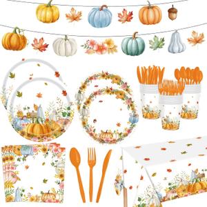 142 Pcs Thanksgiving Party Supplies, Plates and Napkins Set, Disposable Party Plates for Fall Harvest Autumn Fall Harvest Party Supply Thanksgiving Decor Serves 20