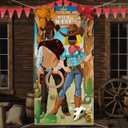 Blulu 6 x 3 ft Western Cowboy Backdrop Party Decorations - Wild West Rodeo Photo Booth Props Background & Door Banner with Funny Supplies for Birthday, Cowboy Theme Events Rustic Poster