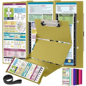 Nursing Clipboard EMT Edition 3 Layers Aluminum Foldable Nurse Clip Board Nursing Student Essentials Foldable Clipboard Nursing Trifold Nursing School Essentials (Gold)