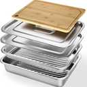5-in-1 Grill Prep Tray and Carry System, Outdoor Grilling Prep & Serve BBQ Food Tray Accessories, Stainless Steel Meat Marinating Container with Lid & Cutting Board, Metal Cooked Meat Platter