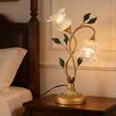 19.5in Vintage Floral Table Lamp, Plug-in Dimmable Antique Glass Lamp