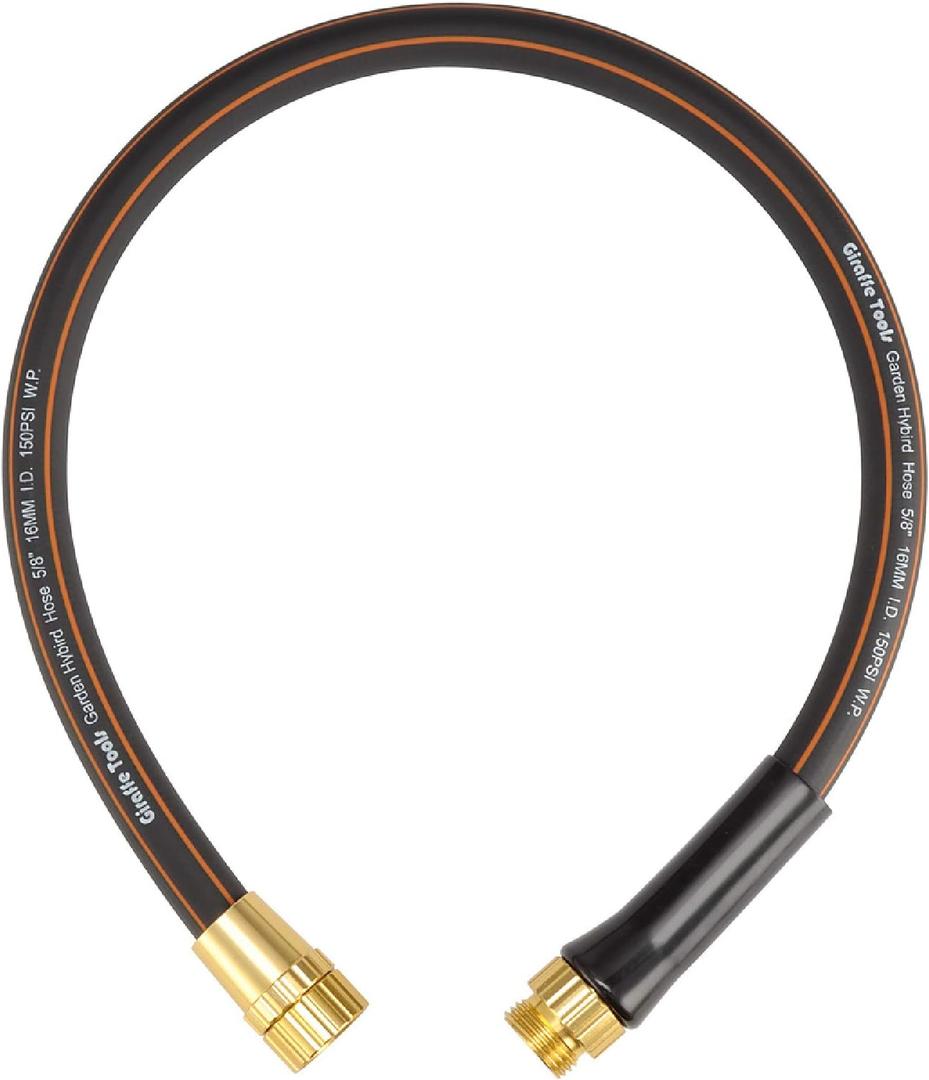 Giraffe Tools Garden Leader Hose 5/8 inch x 2.5ft, Short Water Hose Heavy Duty, Flexible, Lightweight Hybrid Hose with Bend Protection, Male to Female Fittings (2.5' (feet) Male to Female, 5/8 Inch Black)