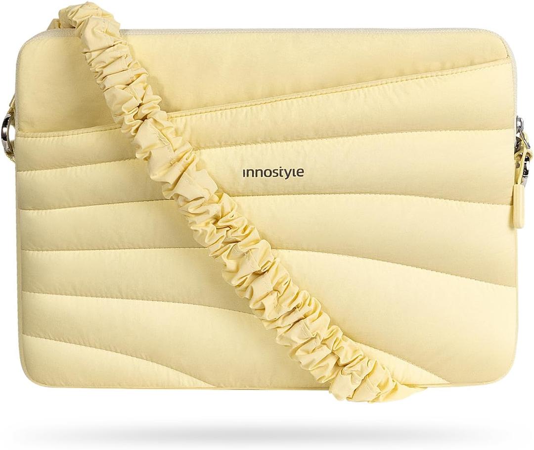 Innostyle Laptop Sleeve for Macbook neo 16" with Strap for Women Men Yellow | Lightweight, Waterproof, laptop Bag with Elastic Shoulder Strap, MacBook Pro 16 M5 M4 M3 M2 M1, 2 Hidden Pocket, 15-16 inch