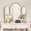 BAODANFU Trifold Vanity Mirrors 3 Way, 30 x 37in Adjustable Vanity Mirrors for Bathroom, Bedroom, Champaign Golden Arch Mirrors Wall Mounted Decoration, Braiding Hair, Makeup 360 Way