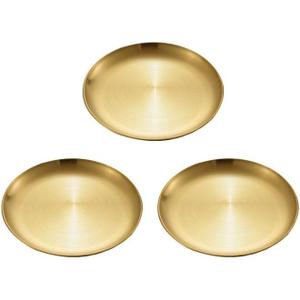 3 Pack Gold Dish Plates Brushed Stainless Steel Dinner Plates Round Food Serving Plates Tray 9 inches for Party Banquet