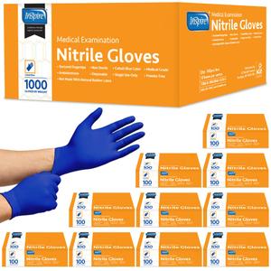 Inspire Black Nitrile Disposable Gloves | 4.5 Nitrile Safety Medical Exam Cooking Cleaning Disposable Black Gloves (Blue - Case of 1000, Medium)