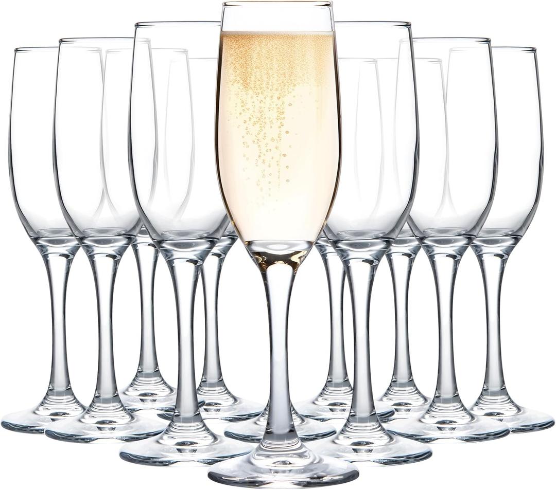 UMEIED Champagne Glasses, Set of 12 Champagne Flutes with Classic Shape, Long stem Sparkling Wine glasses for Wedding, Restaurant, Bar, Wine Toasting, Clear (Transparent)