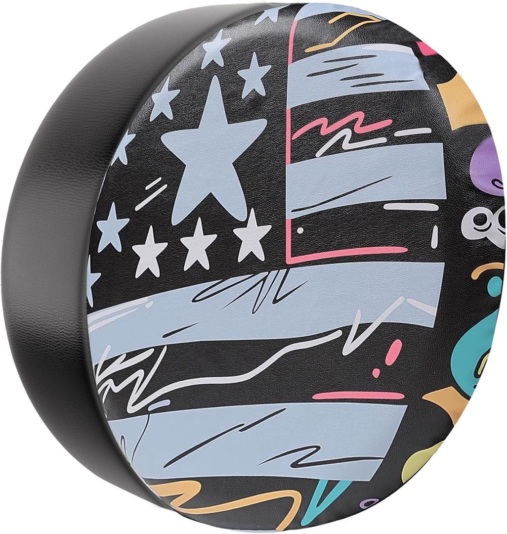 Moonet Spare Tire Cover for RV Trailer, SUV, Truck，Waterproof PVC Faux Leather Tire Cover with Flag Pattern, Tough Tire Wheel Soft Cover (Fit for Tire Diameter 27"-29")