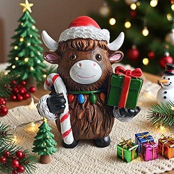 DUQGUHO Cow Christmas Ornaments Xmas Resin Ornament Statue Desk Accessories Christmas Figurines 4 Inch Mini Highland Cow Gifts for Women