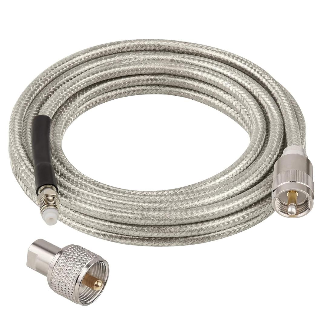 CB Coax Cable 12FT, RG8X FME Female to UHF PL-259 Male with FME Male to PL-259 Adapter, Low Loss RF Coaxial Cable for Antenna, CB Radio, Ham Radio, Marine, Mobile, and GPS Systems