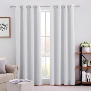 HOMEIDEAS Greyish White Blackout Curtains for Bedroom 52 X 84 Inch Long 2 Panels Set Room Darkening Curtains/Drapes, Soundproof Thermal Grommet Window Curtains for Living Room